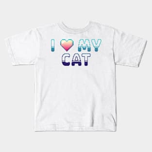 I Heart My Cat Classic Video Game Graphic Blue Gradient Kids T-Shirt